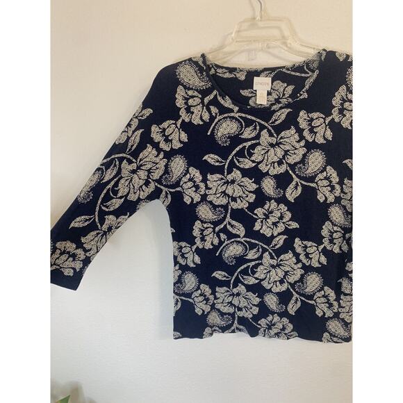 Chicos, Blue 3/4 Sleeve Knit Blouse, Size 0 - Picture 2 of 5